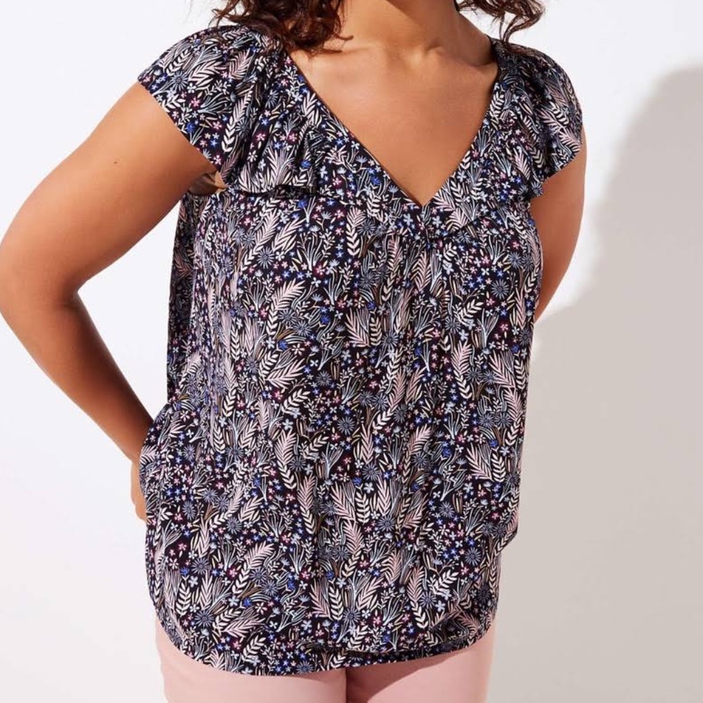 Loft V-Neck Black Floral Sleeveless Top